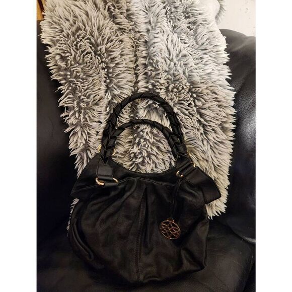 Antonio Melani Black Satchel Purse Leather Handbag Shoulder Pockets Large - Picture 2 of 3